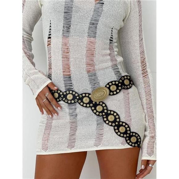 ? Hollow Wide Disc Western Belt for Women – Adjustable PU  display picture 3